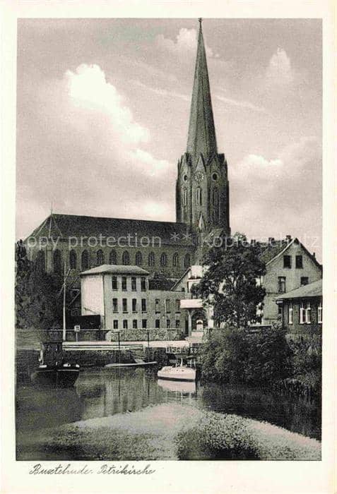 Buxtehude Stade Niedersachsen Petrikirche Kirchturm Este Kanal Boot Spiegelung G – Ansichtskarte Buxtehude