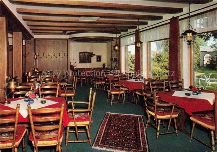 Wildeshausen Waldschloesschen Restaurant Gastraum Orientteppich Holzbalken Garte – Ansichtskarte Wildeshausen