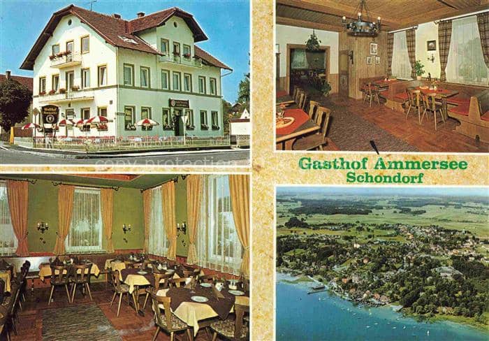 Schondorf Ammersee Bayern Gasthof-Ammersee Bahnhofstr Ammersee Luftbild Gaststub – Ansichtskarte Schondorf a.Ammersee