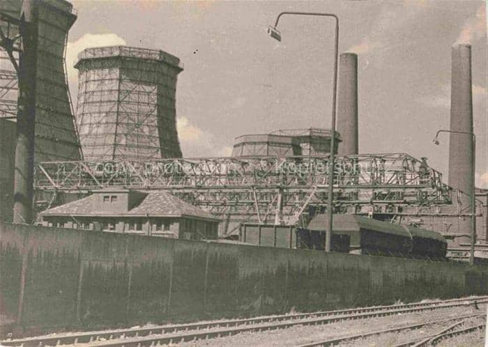 DuessELDORF  CITY Kuehlturm Industrieanlage Schornstein Kran Eisenbahn Industrie – Ansichtskarte Düsseldorf