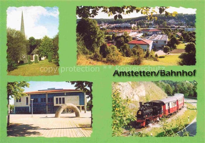 Amstetten Wuerttemberg BW Bahnhof Dampflokomotive Kirche Panorama Kulturzentrum – Ansichtskarte Amstetten
