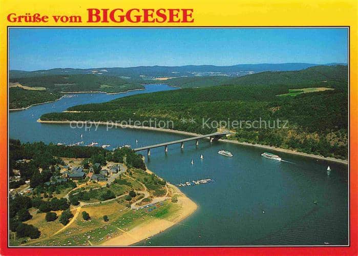 Sondern Olpe NRW Biggesee Sonderner-Talbruecke Stausee Luftaufnahme Segelboote S – Ansichtskarte Olpe