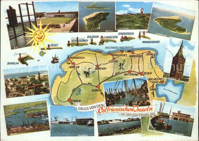 Ostfriesland Übersichtskarte der Ostfriesischen Inse – Ansichtskarte