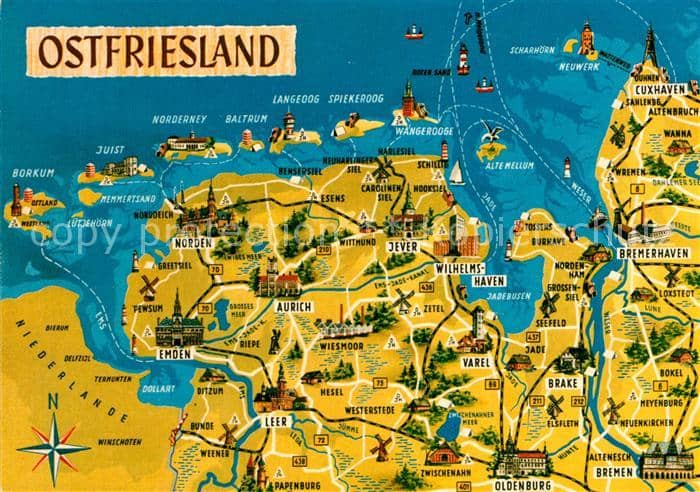 Ostfriesland Übersichtskarte – Ansichtskarte