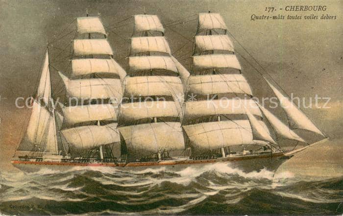 Segelschiffe Cherbourg 
Vier Masten alle an Bord – Ansichtskarte