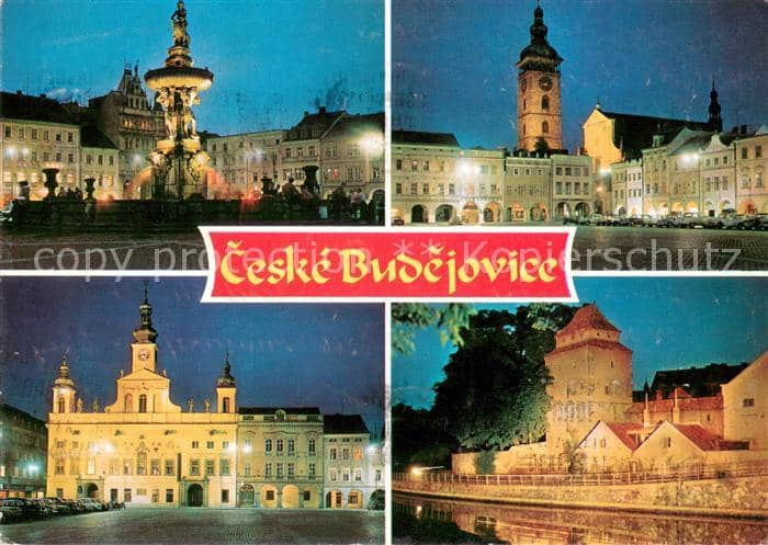 Ceske Budejovice Marktplatz Brunnen Rathaus Stadtmauer – Ansichtskarte