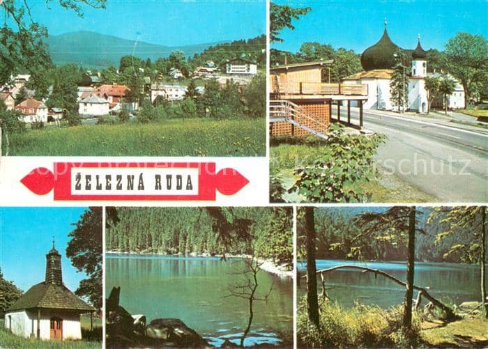 Zelezna Ruda Markt Eisenstein Teilansichten Kapelle Schwarzsee Teufelssee Landsc – Ansichtskarte