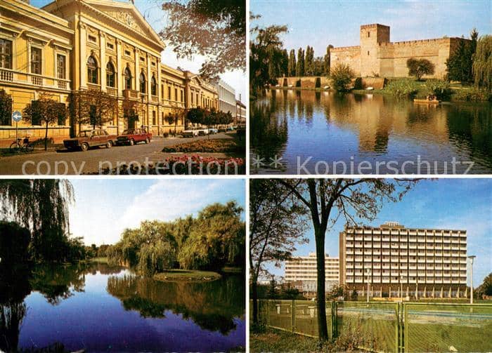 Gyula Rathaus Burg See Wohnblocks Hochhaeuser – Ansichtskarte