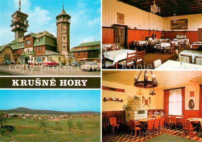 Krusne Hory Horsky hotel Klinovec Restaurant Panorama Blick nach Bozi Dar – Ansichtskarte