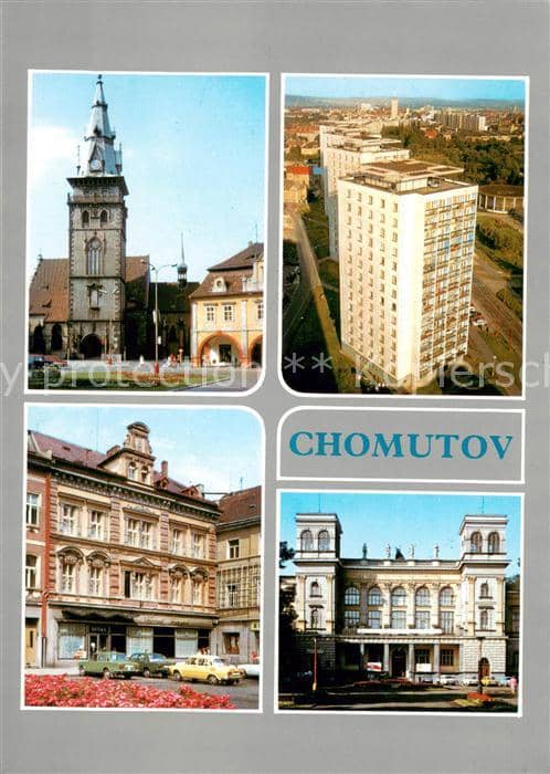 Chomutov Kirche Altstadt Gebaeude Wohnsiedlung Hochhaeuser – Ansichtskarte