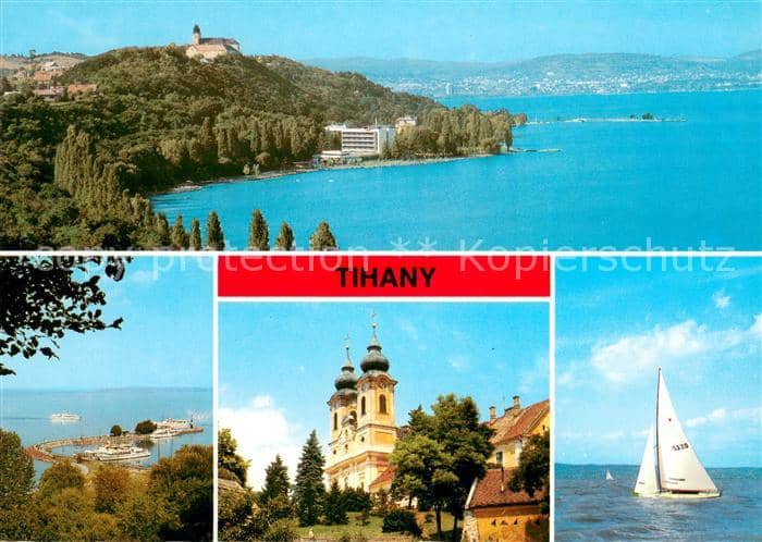 Tihany Panorama Halbinsel Plattensee Kirche Segeln – Ansichtskarte