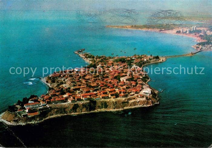 Nessebyr Nessebre Nessebar Halbinsel Kuestenort am Schwarzen Meer Fliegeraufnahm – Ansichtskarte