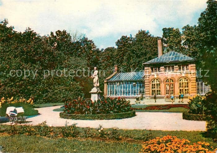 Kalisz Palmiarnia w parku Palmenhaus im Park Denkmal Statue – Ansichtskarte