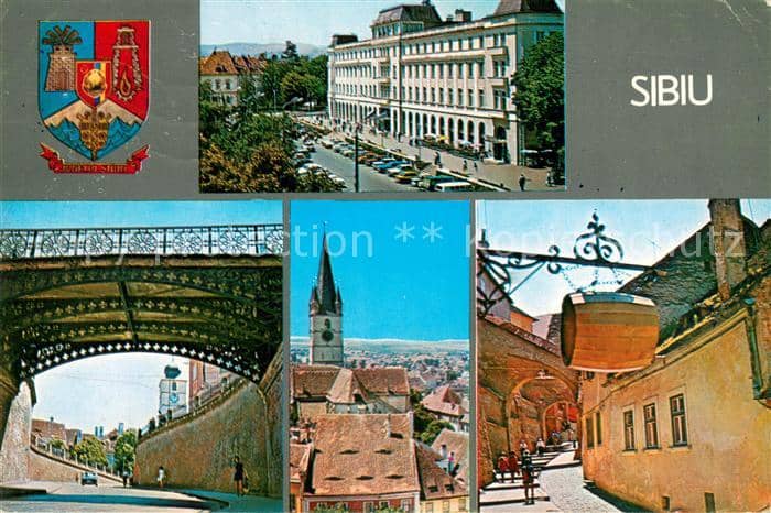 Sibiu Hermannstadt Hotel Bulevard Prmul pod din fonta Piata Pasajul Scarilor – Pohlednice