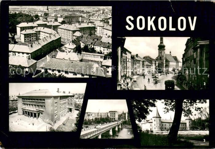 Sokolov Pohled na novou casta mesta Nemesti 9 kvetna Zamek Hornicke muzeum Most – Ansichtskarte