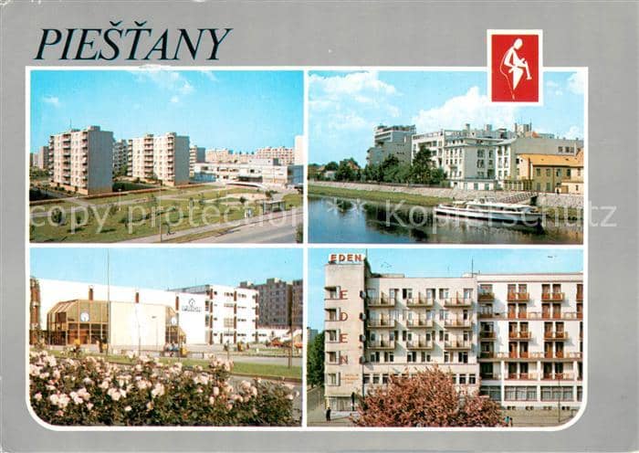 Piestany Sidlisko Juh Nabrezie i Krasku Obchodny dom Prior Hotel Eden a liecebny – Ansichtskarte