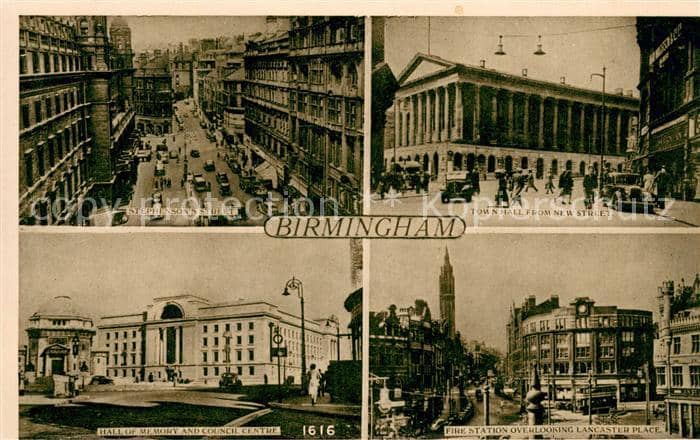 Birmingham Stephensson's Street Town Hall Fire Station Lancaster Place Hall of M – Ansichtskarte Birmingham
