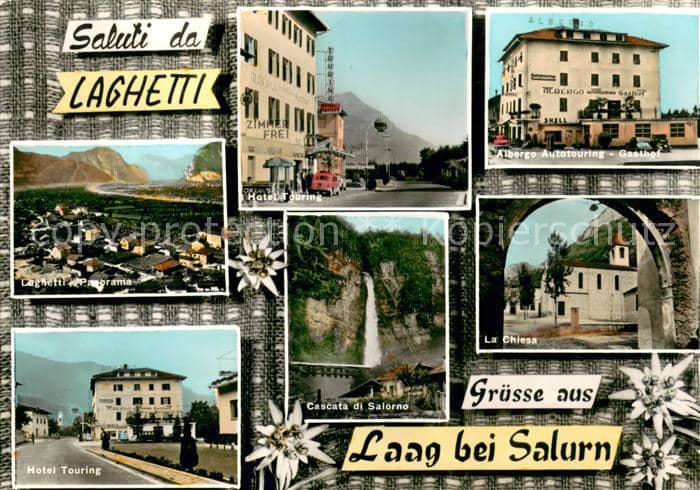 Laag Laghetti Panorama Hotel Touring Albergo Cascata di Salorno Chiesa – Ansichtskarte