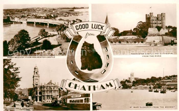 Chatham Medway River Medway Rochester Castle an Cathedral Town Hall St Marys Chu – Ansichtskarte Medway