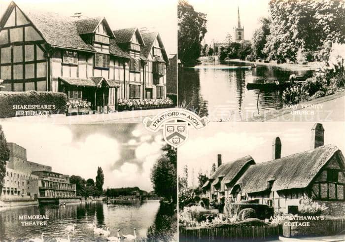 Stratford on Avon Shakespeares Birthplace Holy Trinity Church Memorial Theatre A – Ansichtskarte Stratford-on-Avon