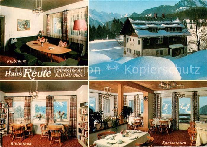 OBERSTDORF Bayern Haus Reute Klubraum Bibliothek Speiseraum – Ansichtskarte Oberstdorf