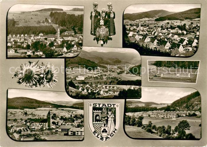 Elzach Emmendingen BW Gesamtansicht Landschaftspanorama Schwarzwald Trachten Wap – Ansichtskarte Elzach