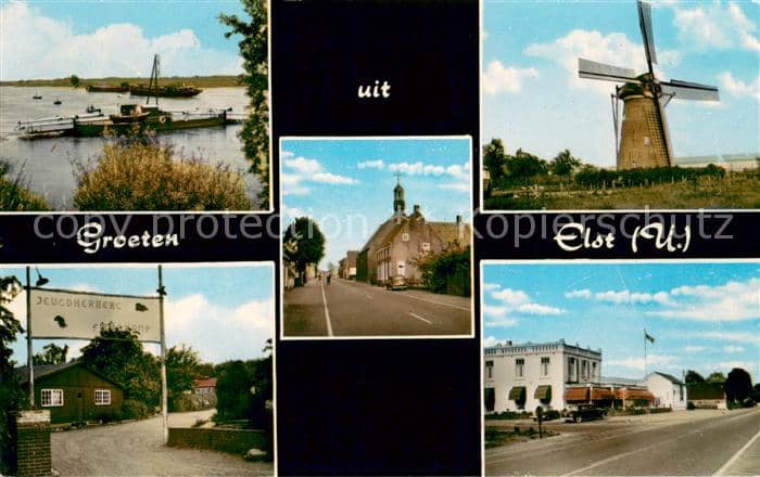 Elst Gelderland Pontveer Molen Rijksweg met NH Kerk Jeugderberg Eikelkamp Hotel – Ansichtskarte