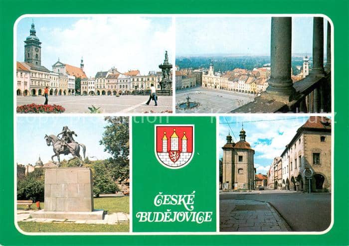 Ceske Budejovice Zizkovo namesti Pohled na Zizkovo namesti z Cerne veze Pamatnik – Ansichtskarte