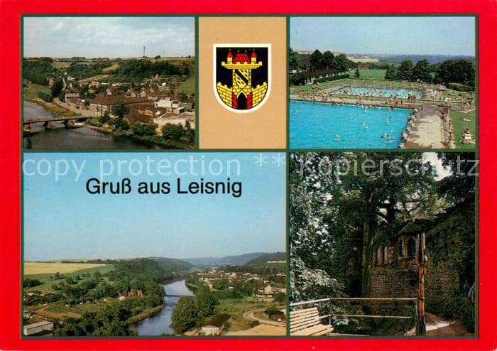 Leisnig Sachsen Stadtteil Fischendorf Freibad Blick zur Mulde Park – Ansichtskarte Leisnig