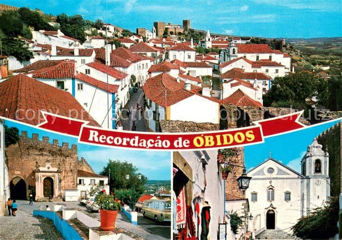 Obidos Stadtpanorama mit Festung Kirche – Ansichtskarte