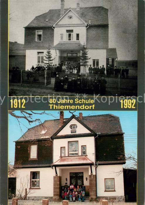 Thiemendorf 80 Jahre Schule 1912 und 1992 – Ansichtskarte Polen