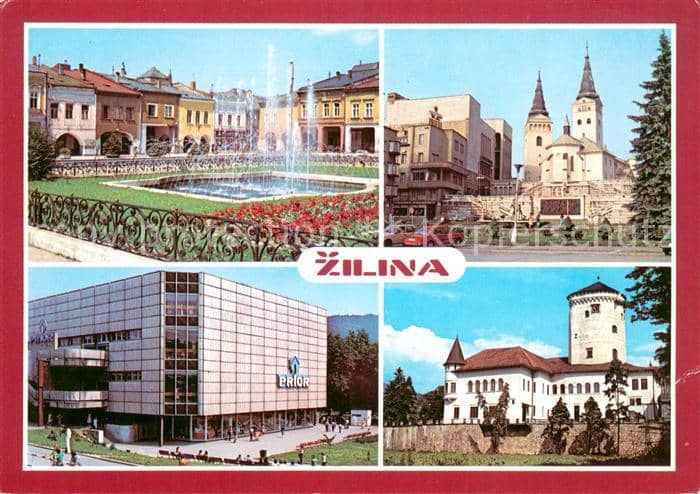 Zilina Platz Wasserspiele Kirche Einkaufszentrum Schloss Budatin – Ansichtskarte