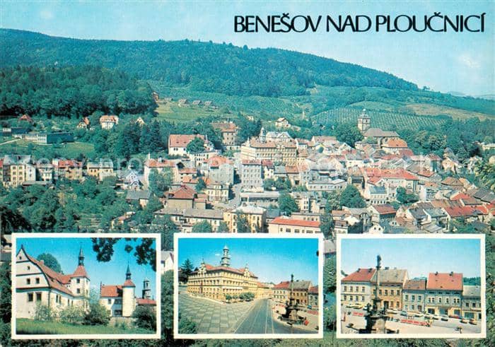 Benesov nad Ploucnici Gesamtansicht Schloss Platz Innenstadt – Ansichtskarte