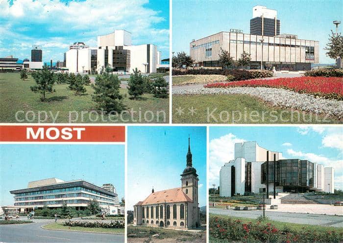 Most Bruex Czechia Teilansichten Moderne Architektur Kirche – Ansichtskarte