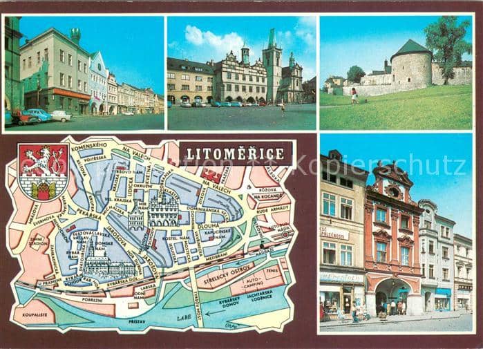 Litomerice Leitmeritz Nordboehmen Haeuserpartie Altstadt Rathaus Stadtmauer Stad – Ansichtskarte