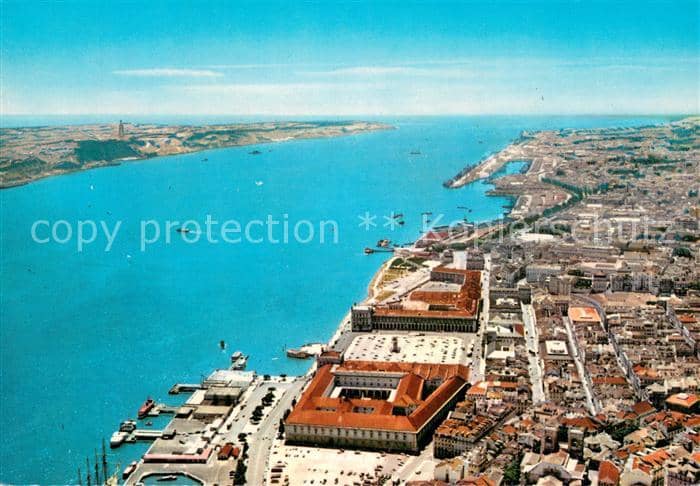 Lisboa Shore of river Tagus in the background Atlantic Ocean aerial view – Ansichtskarte