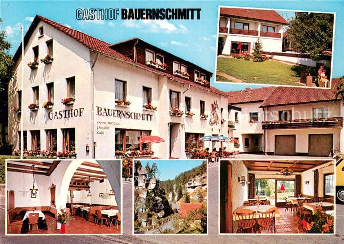 Kirchenbirkig Pottenstein Bayreuth Bayern Gasthof Pension Cafe Bauernschmitt – Ansichtskarte Pottenstein