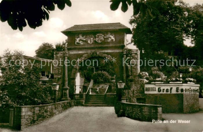 Polle Oberweser Holzminden Niedersachsen Eingang Hotel Graf Everstein – Ansichtskarte Polle