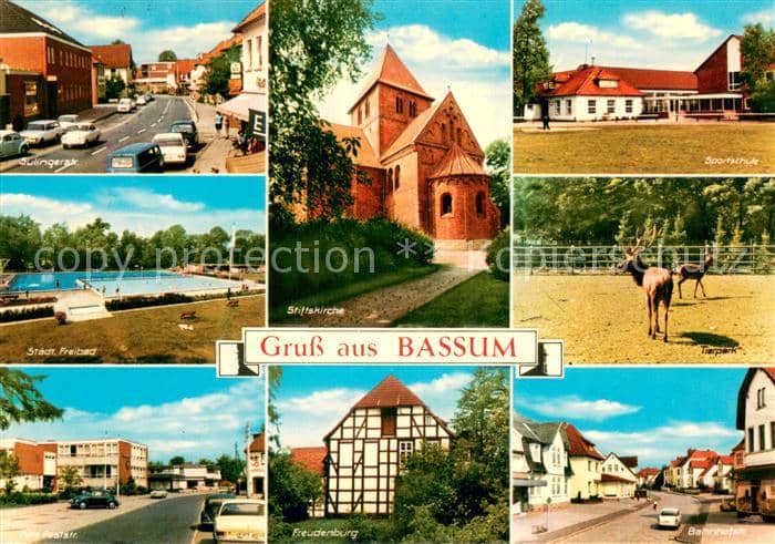 Bassum Diepholz Niedersachsen Sulingerstr Freibad Stiftskirche Sportschule Wildg – Ansichtskarte Bassum