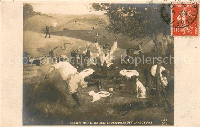 Verlag Salon de 1910 E.Cadel das Mittagessen der Jaeger – Ansichtskarte