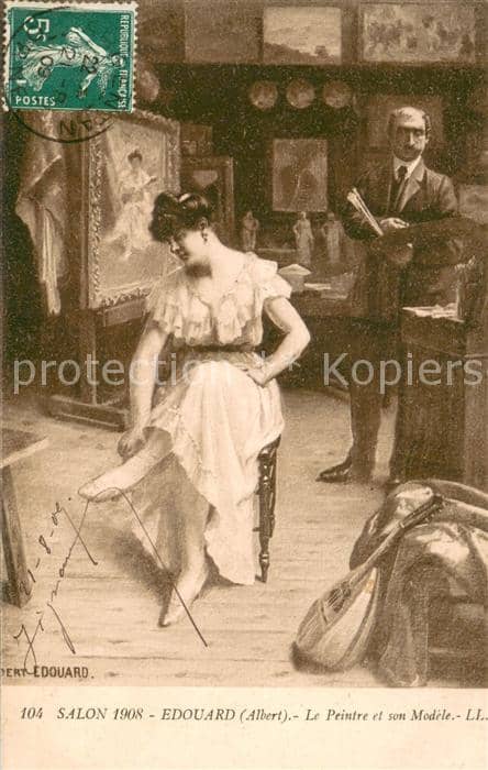 Verlag Salon de 1908 Albert Eduard Der Maler und sein Modell – Ansichtskarte