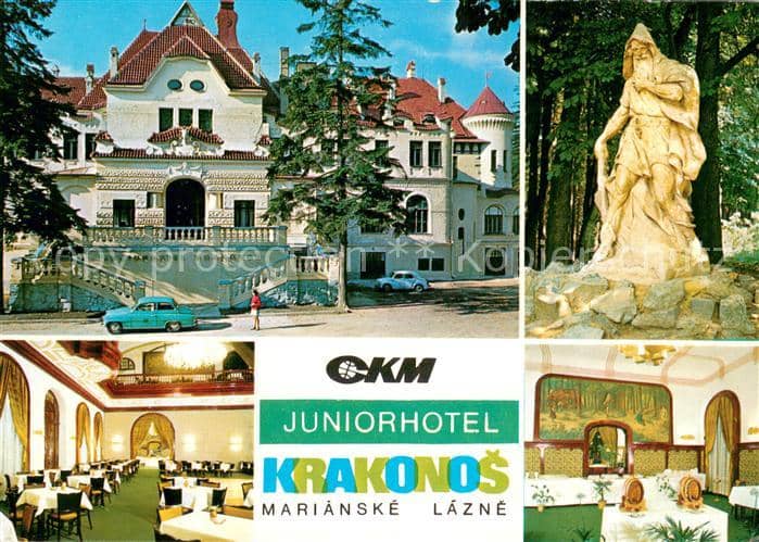Marianske Lazne Juniorhotel Krakonos CKM Restaurant Statue – Ansichtskarte
