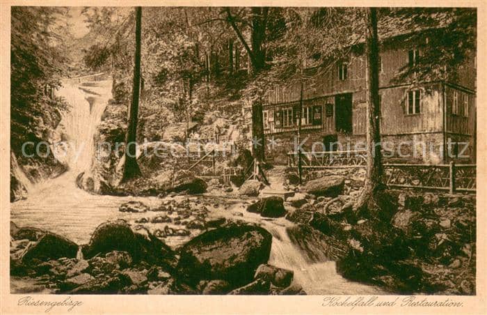 Schreiberhau Niederschlesien Kochelfall und Restauration Wasserfall Riesengebirg – بطاقة مصوّرة