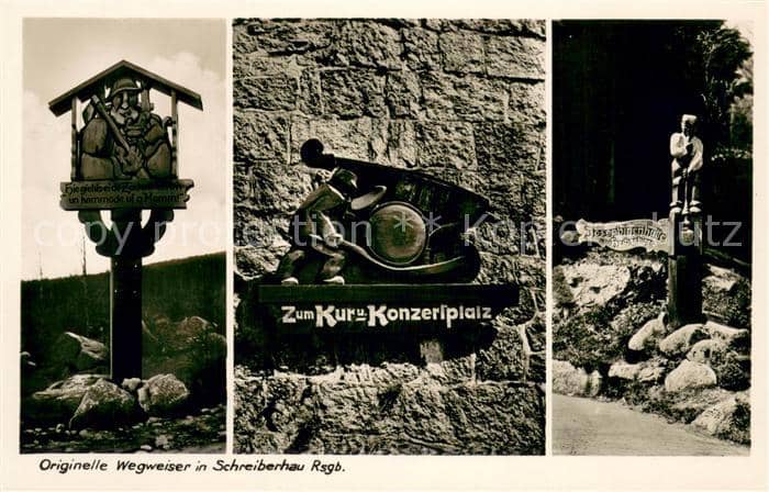 Schreiberhau Niederschlesien Originelle Wegweiser – بطاقة مصوّرة