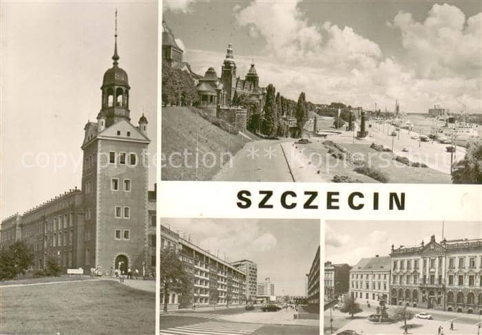 Szczecin Stettin Wieza dzwonow Zaku Ksiazat Pomorskich Waly Chrobrego i port na – بطاقة مصوّرة