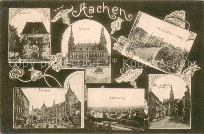AACHEN NRW Jugendstil  Haptpost Rathaus Friedrich-Wilhelm-Platz Marienkirche – Ansichtskarte Aachen