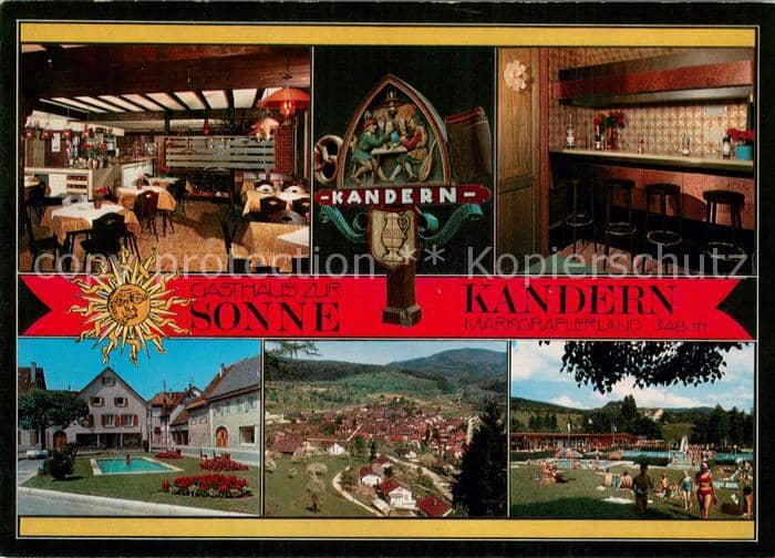 Kandern Baden BW Gasthaus zur Sonne Gastraeume Bar Pool Freibad Panorama – Ansichtskarte Kandern