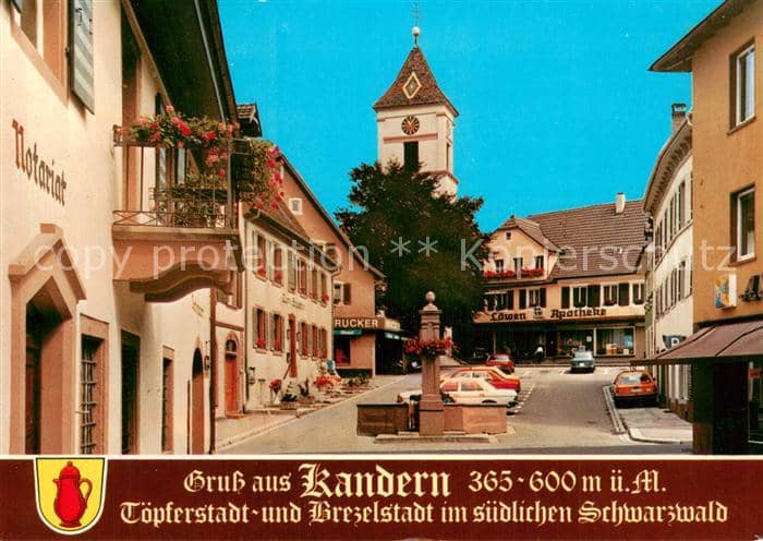 Kandern Baden BW Marktplatz Brunnen Kirchturm – Ansichtskarte Kandern