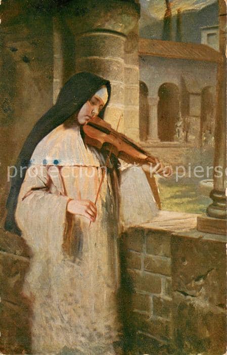 Geige Nonne Spielt Geige – Ansichtskarte