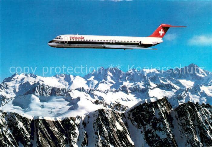 Flugzeuge Zivil Swissair DC 9 51 Schweizer Alpen – Ansichtskarte